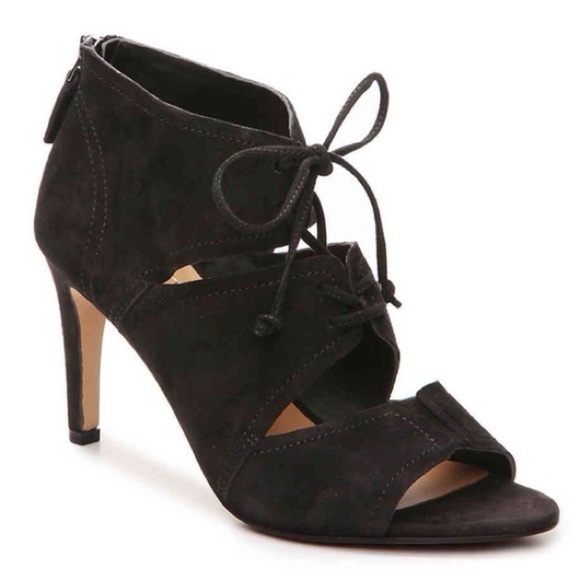 Franco Sarto Shawnee Sandals Black Genuine Suede Heeled Lace Up Leather Size 8.5 - Picture 1 of 11